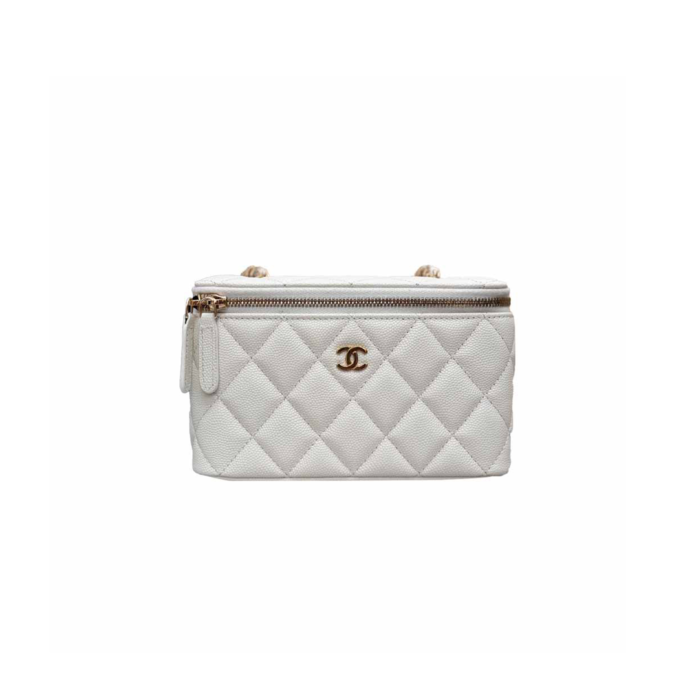 Ch*el classic vanity with chain white caviar gold hardware ap1141 (16.5*10*8cm)